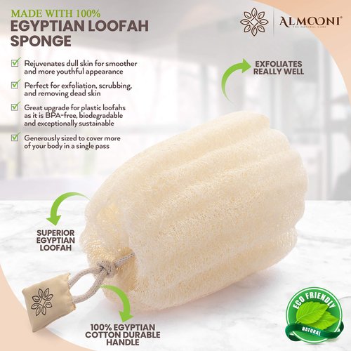 Premium Natural Egyptian Shower Loofah Sponge and Back Scrubber Back Bundle, Exfoliating Shower Loofah Body Scrubbers Buff Away Dead Skin for Smoother, More Radiant Appearance