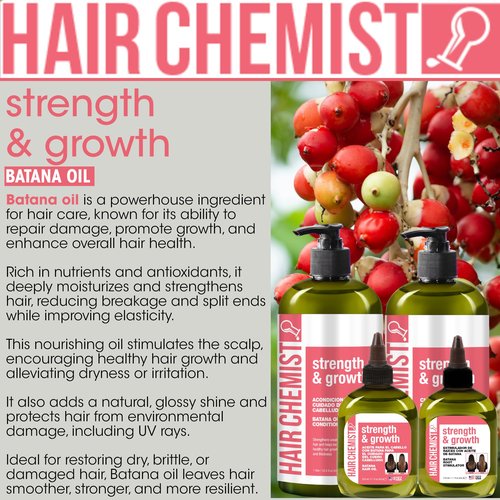 Hair Chemist Strength & Growth Batana Oil Shampoo and Conditioner Set 33.8 oz. (2-PC Set) - Batana Shampoo and Conditioner for Hair Growth, Thickening and Strength