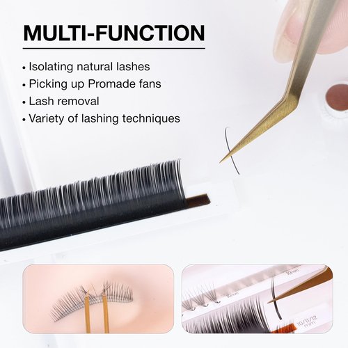 Curacoro Lash Tweezers - LashSmith 50° Long Tip Eyelash Tweezer for Isolation, Long Ultra-Firm Tip for Versatile Lashing Techniques