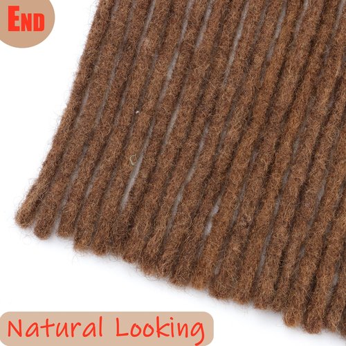IXIMII #30 Dreadlock Extensions Human Hair 0.8 cm 8 inch 20 Strands Brown Handmade Permanent locs with Needles and Comb Real Human Hair Dreads Extensions for Women Men Kids