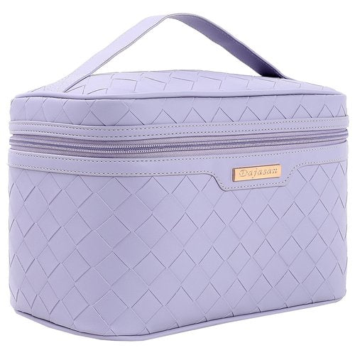 Dajasan Makeup Bag, Travel Cosmetic Bag for Girls Women, Large Capacity Makeup Organizer Case, Travel Toiletry Bag, PU Leather Waterproof 11.81 x 6.7 x 7.09 Inch (Purple)