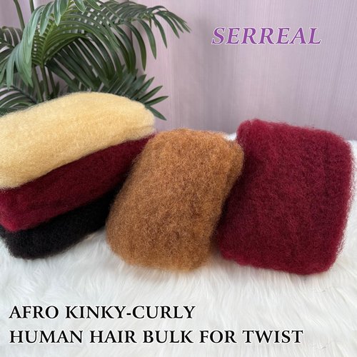 Bob Afro Kinkys Bulk Human Hair 10 Inch 50g Afro Kinky-curly Hair Bulk for Twist Braids 4C Kinkycurly Bundles Human Braiding Hair for Women Girl Kids Natural Black 50g/pack