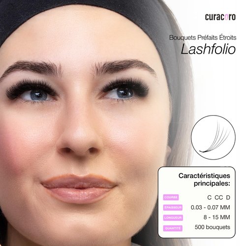 Curacoro LashFolio Narrow Promade Fans, Handmade Volume Eyelashes, 5D~10D, C CC D Curl, Thickness 0.03~0.07mm, 8-15mm Length, Professional Long-Lasting Promade Lash Fans (8D-0.05 CC, 13mm)