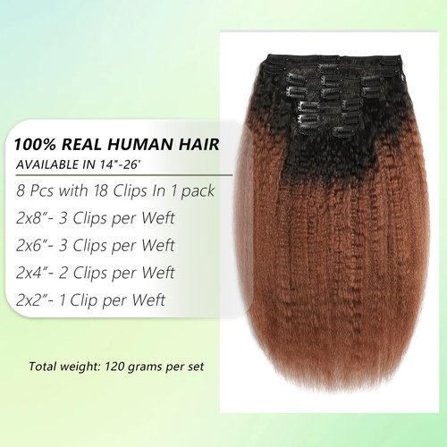 Ombre 1B Brown Kinky Straight Clip In Extensions 100% Brazilian Remy Human Hair Clip Ins 100% Unprocessed Brazilian Virgin Hair Clip Ins Natural Black Hair