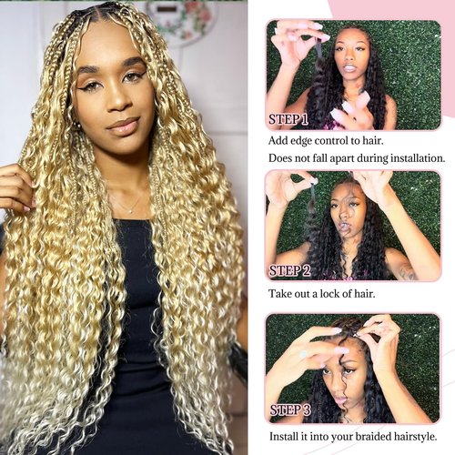 Belaved 27P613 Human Braiding Hair Water Wave Ombre for Boho Braids Strawberry Blonde to Bleach Blonde 2 Bundles100g Bulk Human Hair Extensions 10A Brazilian Highlight Curly No Weft Micro14Inch