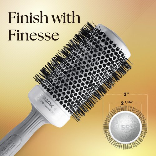 Olivia Garden Ceramic + Ion Round Thermal Hair Brush - Not Electrical - Professional Blowout Brush for Normal to Thick Hair - 2 1/8" Diameter Barrel - White and Grey - CI-55