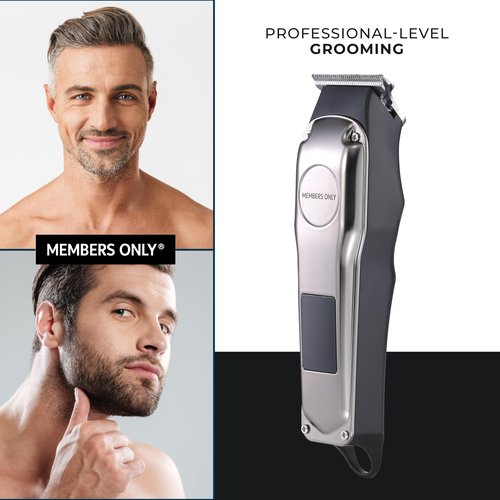 Members Only Hair Clipper, Men’s Lithium Cordless T-Blade, Stainless Steel Blades, USB Rechargeable, LED Display, 5 Comb Guides, Precision Kit for Hair Cutting and Grooming