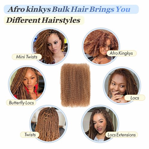 afro kinkys bulk human hair 8-28 inch afro kinky bulk 100% human hair for dreadlock extensions repair loc making twists (30#, 18inch)