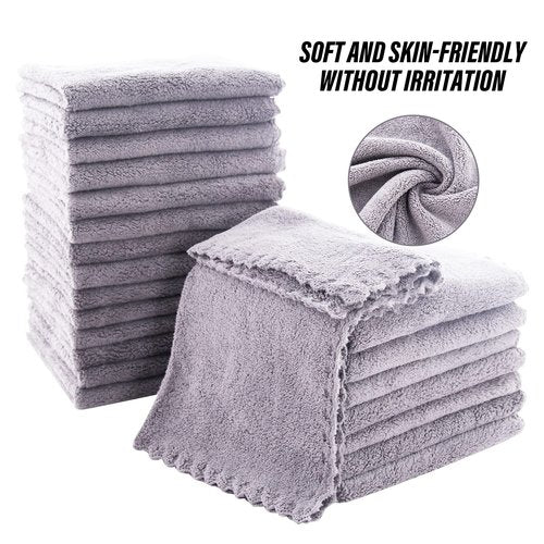 MOONQUEEN Ultra Soft Premium Washcloths Set - 12 x 12 inches - 72 Pack - Quick Drying - Highly Absorbent Coral Velvet Bathroom Wash Clothes (Light Grey)