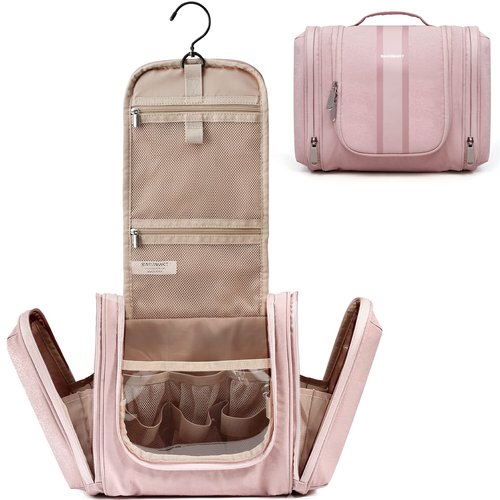 BAGSMART Atlas Toiletry Bag for Women, Travel Organizer with hanging hook, Water-resistant Cosmetic Makeup Bag for Shampoo, Full Sized Container, Toiletries