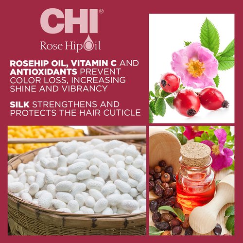 CHI Rosehip Oil Protecting Shampoo, Gently Cleanses Color-Treated Hair & Helps Retain Color, Sulfate, Paraben, & Cruelty-Free, 25 Oz