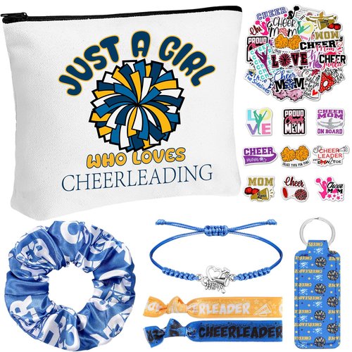 Seenelling 56 Pcs Cheerleading Stuff Inspirational Gifts for Players Teams Cosmetic Bag Women Hair Ties Sport Lovers Gifts for Birthday Sport Party Favors(Just a Girl)