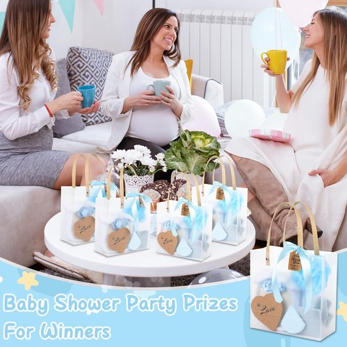 WAYASDCU 6 Sets Baby Shower Prizes for Game Winners Bath Sponges Heart Cork Coaster Headband Hair Brush Jewelry Box Compact Mirror Powder Puff Hair Tie Claw Gift Bag Bridal Shower