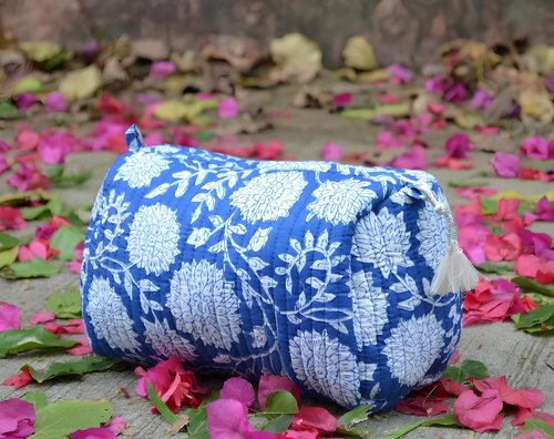 INDACORIFY 100% Cotton Block Print Cosmetic Toiletry Bags Boho Beauty Toiletry Kits Travel Case Pouch for Women's Printed Cotton Tote Bag (Pattern- 1)