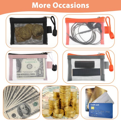 Amabro 5 pcs Mini Zipper Mesh Bags, 4.13‘’×2.95‘’ Cosmetic Bags Coin Purse Key Holder bags Travel Storage Pouch Makeup Purse Accessories for Lipstick, Cash, Earphone, Credit Card (Five Colors)