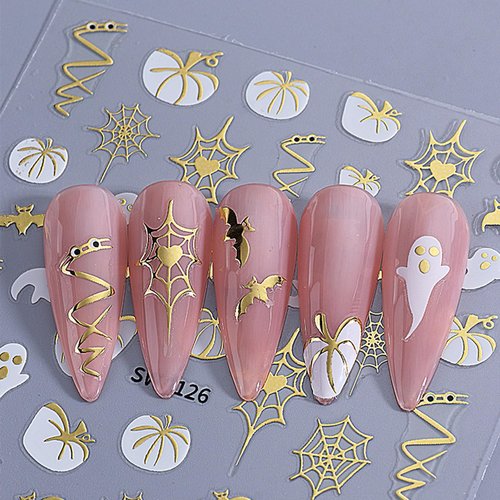 Maple Leaf Nail Art Stickers Pumpkin Nail Decals Cute Ghost Cobweb Bat Sticker for Nails Designs 3D Self-Adhesive Nail Stickers Fall Nail Decoration for Women Nail Art Supplies 4 Sheets