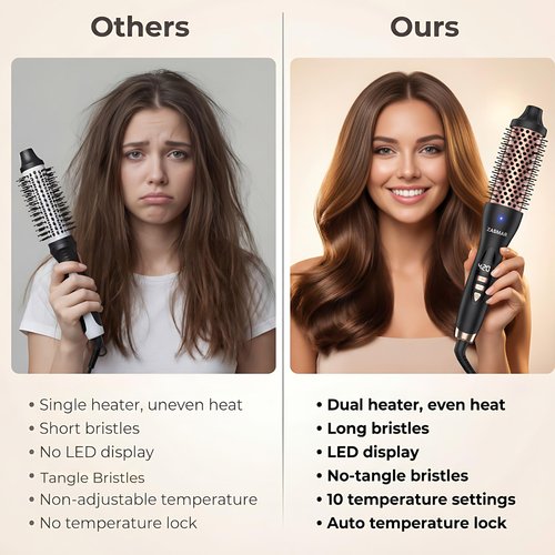 ZASMAR 1.5″ Ceramic Thermal Brush with 10 Temperature Settings, Heated Round Brush for Blow Out Look, 30s Fast Curling Iron Dual Voltage, Quick & Easy to Use