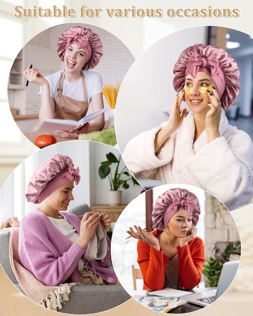 100% Mulberry Silk Bonnet for Women Hair Bonnet for Sleeping with Hair Scrunchy Elastic Tie Band Night Cap(Bean Paste)