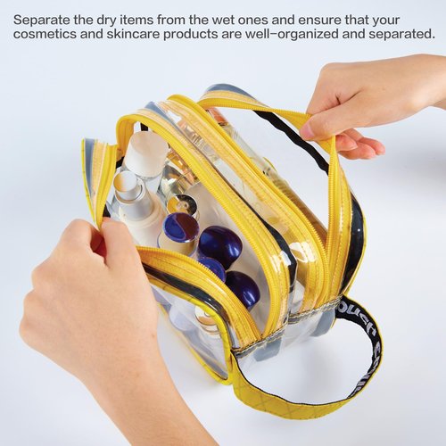 Rough Enough Clear TSA Approved Toiletry Bag for Men Women Travel Cosmetic Organizer with Dry Wet 2 Compartments Yellow