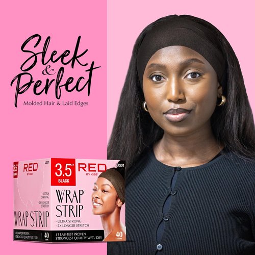 Red by Kiss Hair Wrapping Strip, Ultra Strong 2X Longer Stretch, 40 Strips, Suitable for Wet/Dry Hair, White, Styling Paper for Sleek Hairstyles (3.5", Black, 1 PACK)