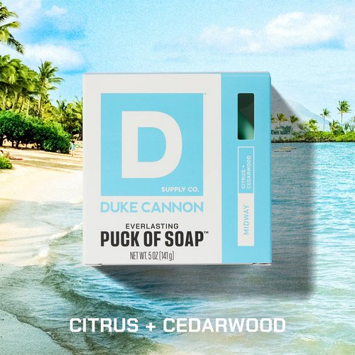 Duke Cannon Supply Co. Bar Soap Puck Bundle - Men's Natural Rounded Bar Soap with Masculine Scents - Disc-Shaped Mens Soap - All Skin Types - Hydrating - Midway & Superior, 5 oz (4 Pack)