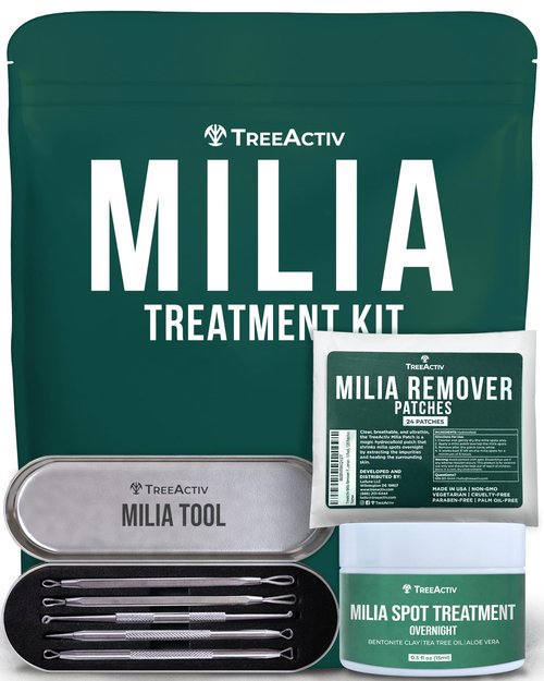TreeActiv Milia & Acne Spot Cream 3 Items Tool Kit, Eye Milia Remover, Includes 0.5oz Overnight Milia Remover Cream with Bentonite Clay and Aloe Vera, Milia Extractor Tool Kit Acne Treat