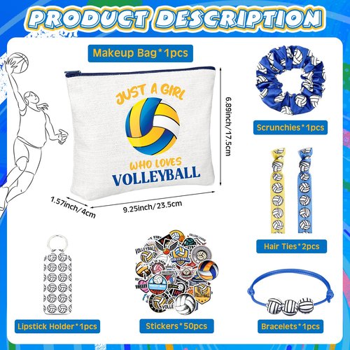 Seenelling 56 Pcs Volleyball Stuff Inspirational Gifts for Players Teams Cosmetic Bag Women Hair Ties Sport Lovers Gifts for Birthday Sport Party Favors