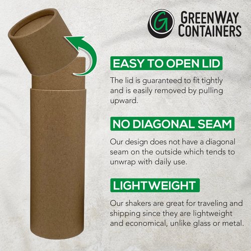 GreenWay 4oz / 115g Small Kraft Paper Shaker Tubes with Sifters & Lids - 10 Pack Biodegradable Containers for Powdered Cosmetics - Fully Compostable Spice Sifting Tubes – White