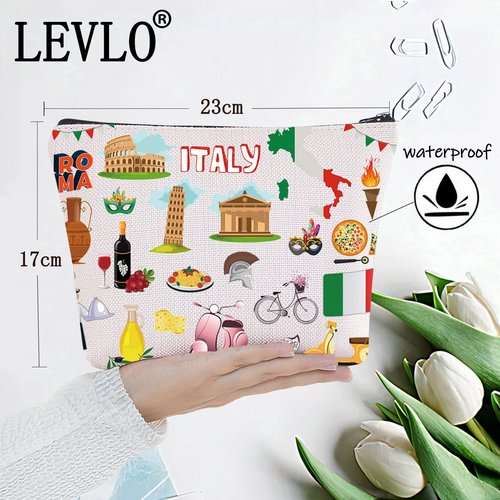 LEVLO Italy Travel Pouch Bag Rome Souvenir Gift Pisa Tower Colosseum Venice Carnival Zipper Pouch Bag Italy Trip Gift (Italy)