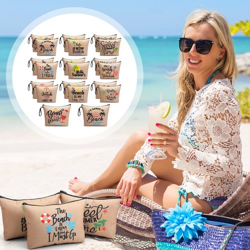 Bulyoou 20 Pcs Bulk Beach Makeup Bags - Summer Beach Accessories Toiletry Cosmetic Pouch Zipper Bags, Cruise Travel Essentials Survival Kit Gifts Party Favors for Women Teens Clients Friends