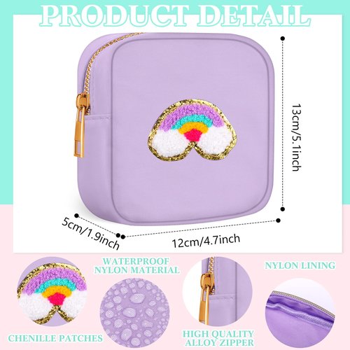 Sumind 9 Pieces Nylon Mini Preppy Makeup Bag Chenille Letter Cosmetic Bag Travel Small Makeup Pouch Bag Toiletry Bag with Zipper for Women 9 Colors