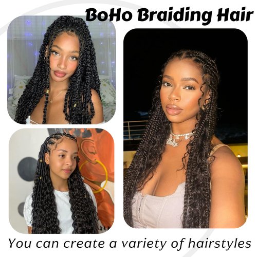 Human Braiding Hair for Boho Braids Deep Wave Bulk Human Hair 120g 18 Inch 12A Knotless Boho Braiding Curly 100% Virgin No Weft Extensions Bohemian Braids 3 Bundles/Pack Natural Color