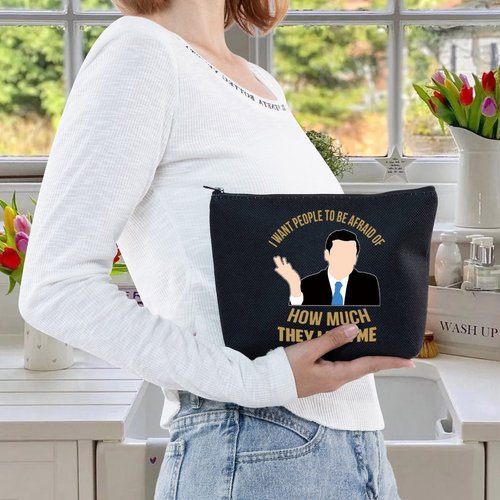 LEVLO Michael Scott Cosmetic Makeup Bag The Office Fans Gift I Want People To Be Afraid Of How Much They Love Merch Black