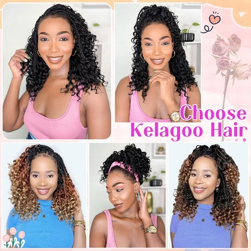 Kelagoo Goddess Box Braids Crochet Hair 14 Inch, 9 Packs Bohomian Box Braids Crochet Hair for Black Women, Pre-Looped Crochet Braids with Curly Ends (14 Inch (Pack of 9), T30)