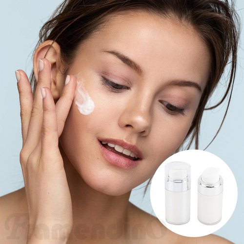 Framendino, 3 Pack Wide Mouth Pump Bottle Lotion Dispenser Airless Bottles Refillable Moisturizer Container with Silicone Spatula for Travel 1oz