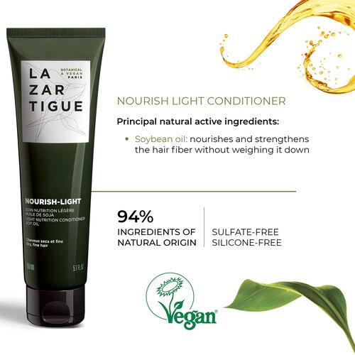 Lazartigue Nourish Light Conditioner, Botanical & Vegan, Silicone-Free, Soybean Oil Enriched, Lightweight Hydration for Dry, Fine Hair, Vegan, Sulfate & Silicone Free, 5.1 Fl Oz