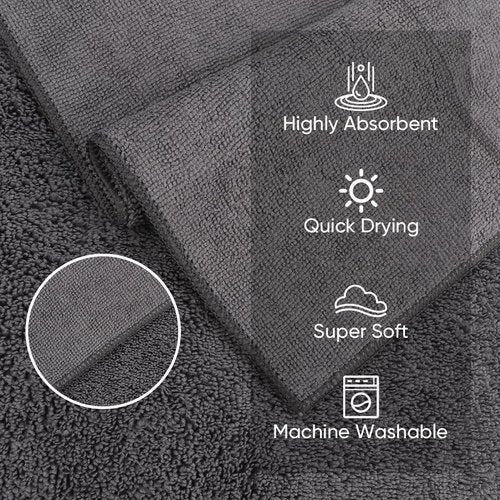 HOMEXCEL Microfiber Washcloths 50 Pack, Highly Absorbent and Soft Face Towel, Multi-Purpose Wash Cloths for Bathroom, Gym, Hotel, Spa and Kitchen, Multicolor 12x12 Inch, Grey