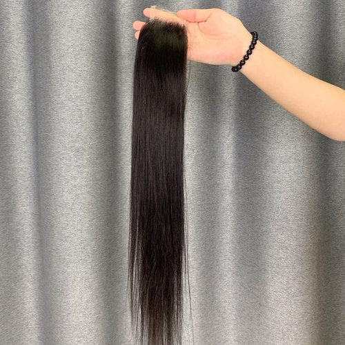 Aorbige 2x6 HD Swiss Lace Melt Skin Lace Closure Long Deep Parting Raw Hair Materials Straight Style Much Fuller with Natural Hair Line Human Hair Natural Black Color (12inch, HD 2x6 lace closure)