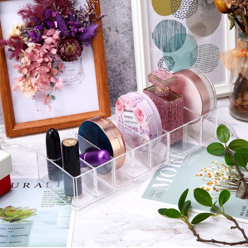 Tuanse 1 Pcs Acrylic Makeup Compact Organizer Detachable 8 Spaces Clear Vanity Drawer Organizer Eyeshadow Palette Storage for Lipstick Highlighter, Skincare Cosmetic Display Cases for Bathroom