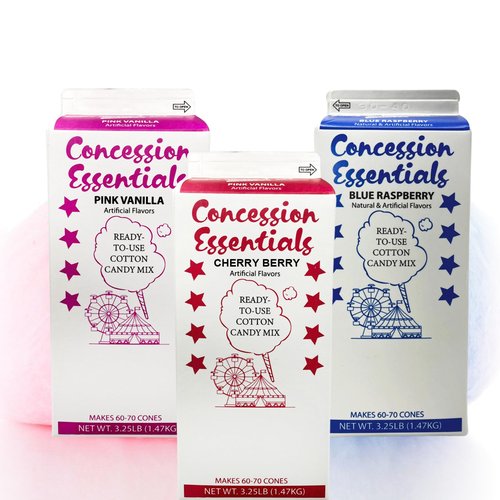 Cotton Candy Floss Sugar Concession Essentials. Blue Raspberry, Cherry,Pink Vanilla,- 3.25 lbs Per Carton. Total 9.75lbs