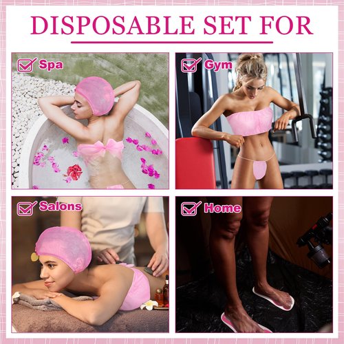 Chicingyou 96 Pcs Spray Tanning Supplies Included Spray Tan Feet Pads Hair Nets Disposable Bra Underwear Caps Kit for Sunless Tan Self Tanning at Home or Salon Accessories (Pink)