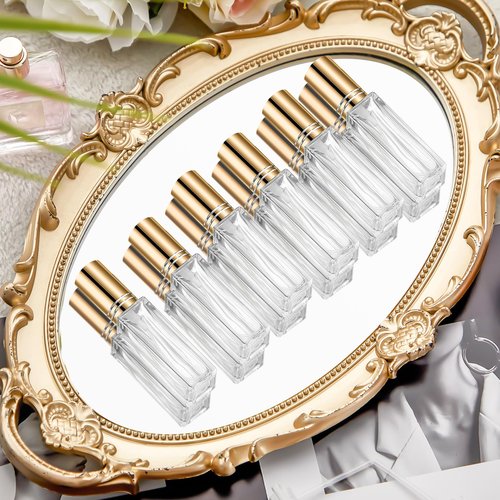 Domensi 30 Pcs 8 ml Empty Glass Perfume Bottles Bulk - Gold Refillable Cologne Spray Atomizer with Pump, for Travel, Skincare, Haircare, Cleaning & DIY Essentials