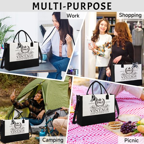 60th Birthday Gifts for Women, Cool Turning Happy 60 Year Old Gifts Ideas for Her Sister Best Friend Wife Daughter, Vintage 1965 Handbag & Cosmetic Bag & Back in 1965 Poster