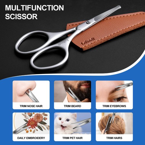 Lobodt 4.1inch round-headed stainless steel small scissors, suitable for trimming facial hair, nose hair, eyebrows, eyelashes, beards, personal care and salon beauty salons (matte silver)