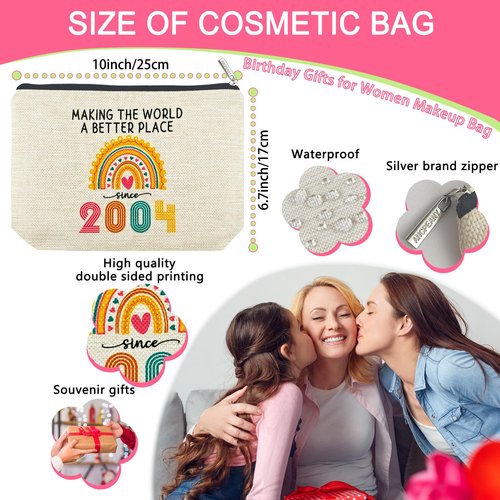 ancpeany 21st Birthday Gifts for Her Makeup Bag, 2004 Happy 21st Birthday Decorations for Women Her, 21 Year Old Birthday Gifts Ideas for Daughter, Sister, Female, Teenage Girls, Cosmetic Travel Pouch