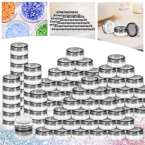 MotBach 200 Pack 3g Plastic Jars with Lids, 3ml Round Clear Cosmetic Containers Makeup Jars, 3gram Travel Size Container Jar with Spatulas for Makeup Sample Lotion Cream Ointment Salve Balm Powder