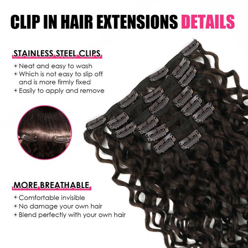 Yuniffe Natural Wavy Clip in Hair Extensions Remy Human Hair Dark Brown Natural Curly Hair Extensions 14 Inch 120g Double Weft Curly Hair Clip in Extensions Full Head Wavy Curly Human Hair #2