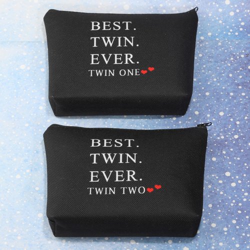 MBMSO Twin One Twin Two Gifts Best Twin Ever Gifts Makeup Bag Set of 2 Twins Gifts for Sister Cosmetic Bag (Best Twin Ever bag black)