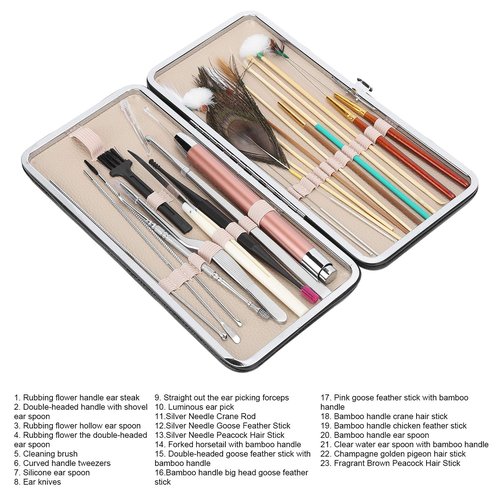 Ear Wax Tool, 23 Kinds of Tools Spiral Double‑Ended Ear Picks Comfortable Ear Wax Removal(23 Classic Black Ear Pick Sets)