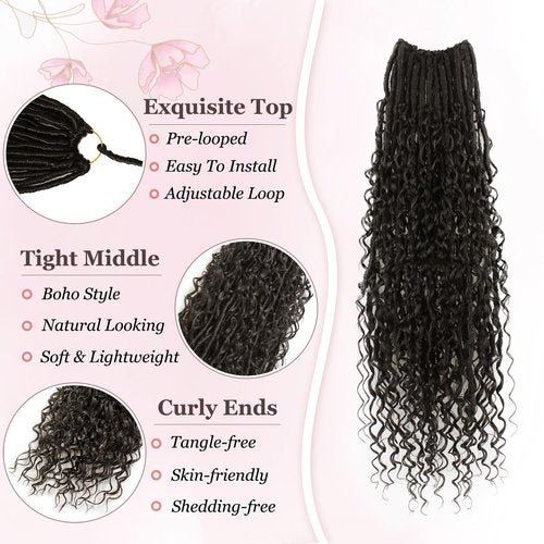 Haftaluv Boho Faux Locs Crochet Hair 9 Packs Long Goddess locs 30 Inch Boho Soft Locs With Curly Ends Pre Looped Bohemian River Loc Crochet Hair For Women (30 inch,#4)